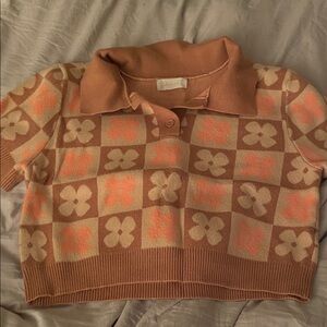 Altar'd State Tan and Pink Floral Cowl Sweater
